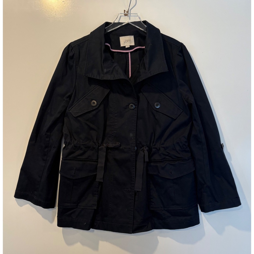 LOFT Womens Waist Tie Utility Jacket Roll Tab Sleeve Military Cargo Large